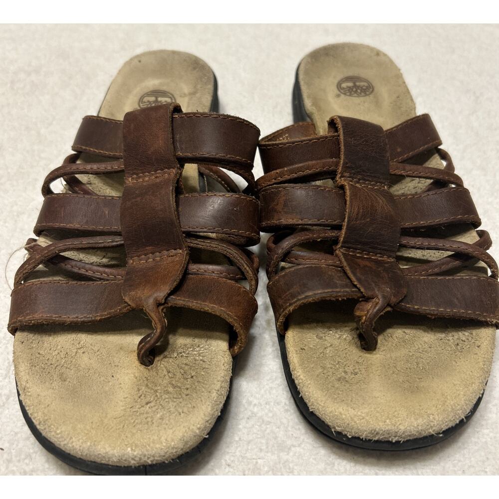 Timberland Sandals Womens 7 M Strappy Thong Slide Slip On 71399 Brown Leather
